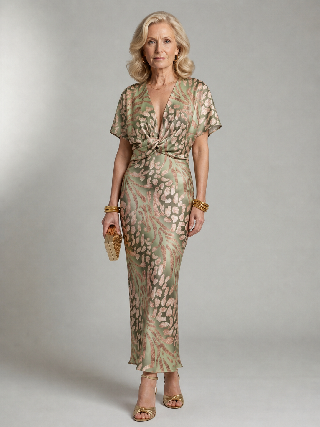 Ivy & Grace™ | Abstract Print V Neck Twist Waist Midi Dress