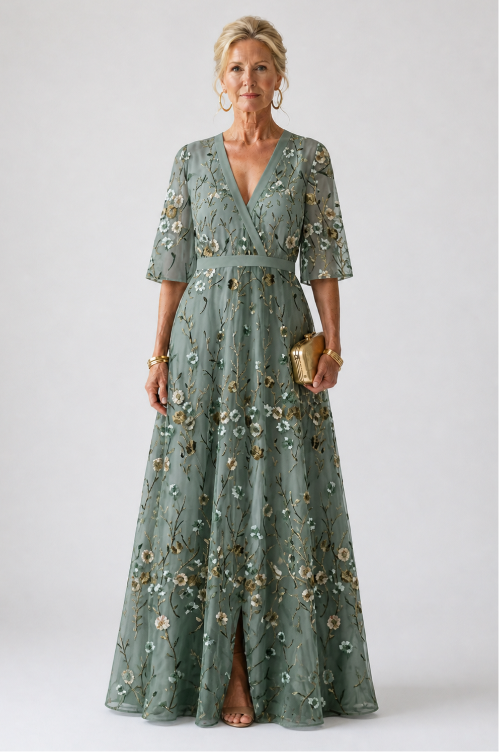 Ivy & Grace™ | Floral V Neck Short Sleeve Maxi Dress