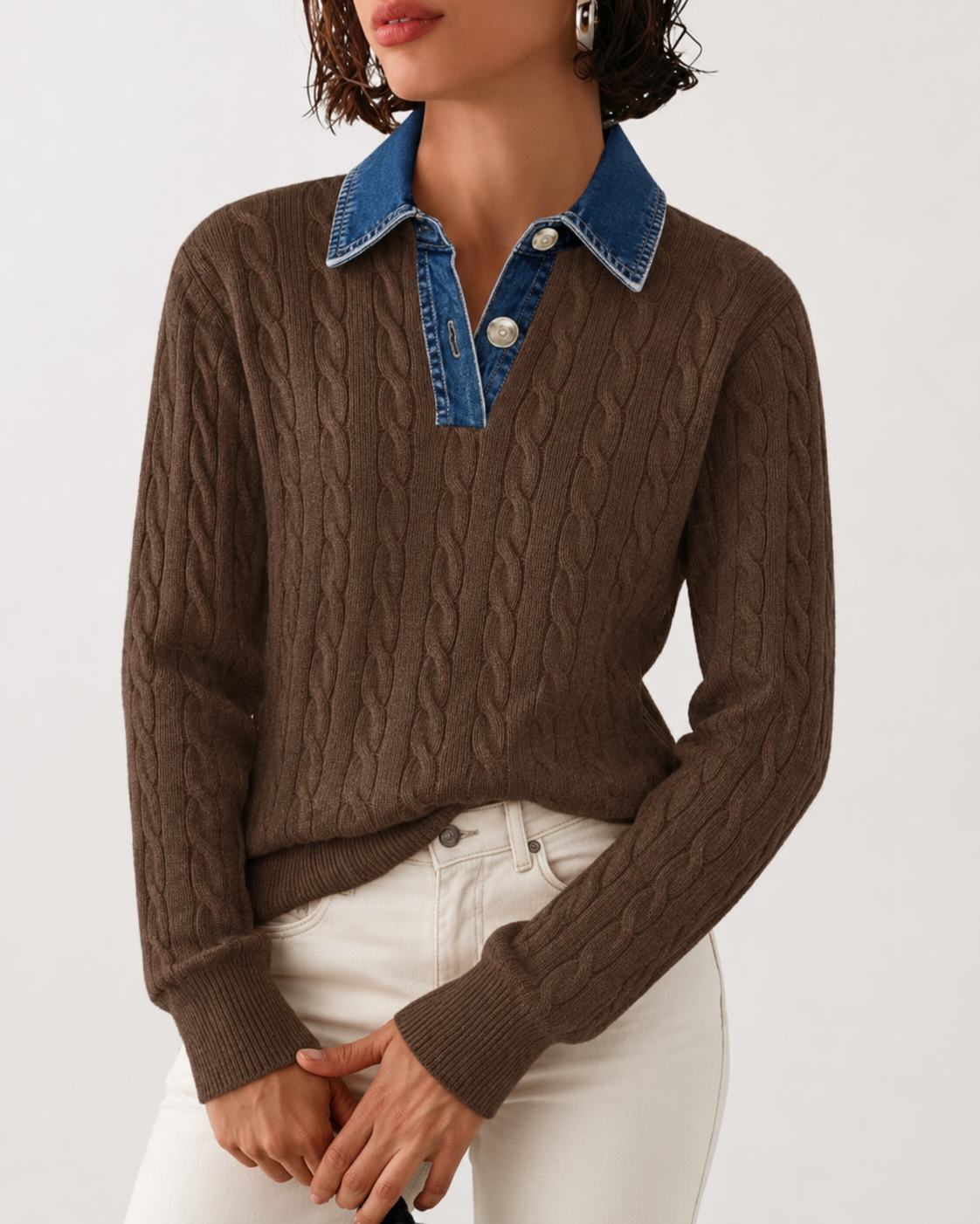 Sloane™ | Cable-Knit Denim Collar Jumper