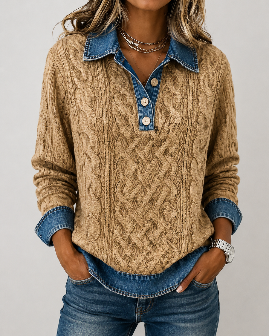 Sloane™ | Cable-Knit Denim Collar Jumper