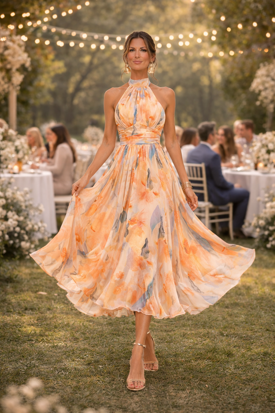 Esther™ | Halter Neck Watercolour Print Dress