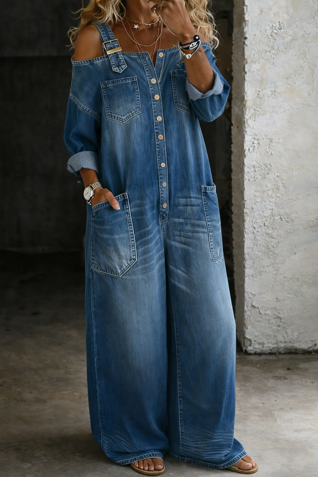 Sophia | Off-Shoulder Denim Jumpsuit