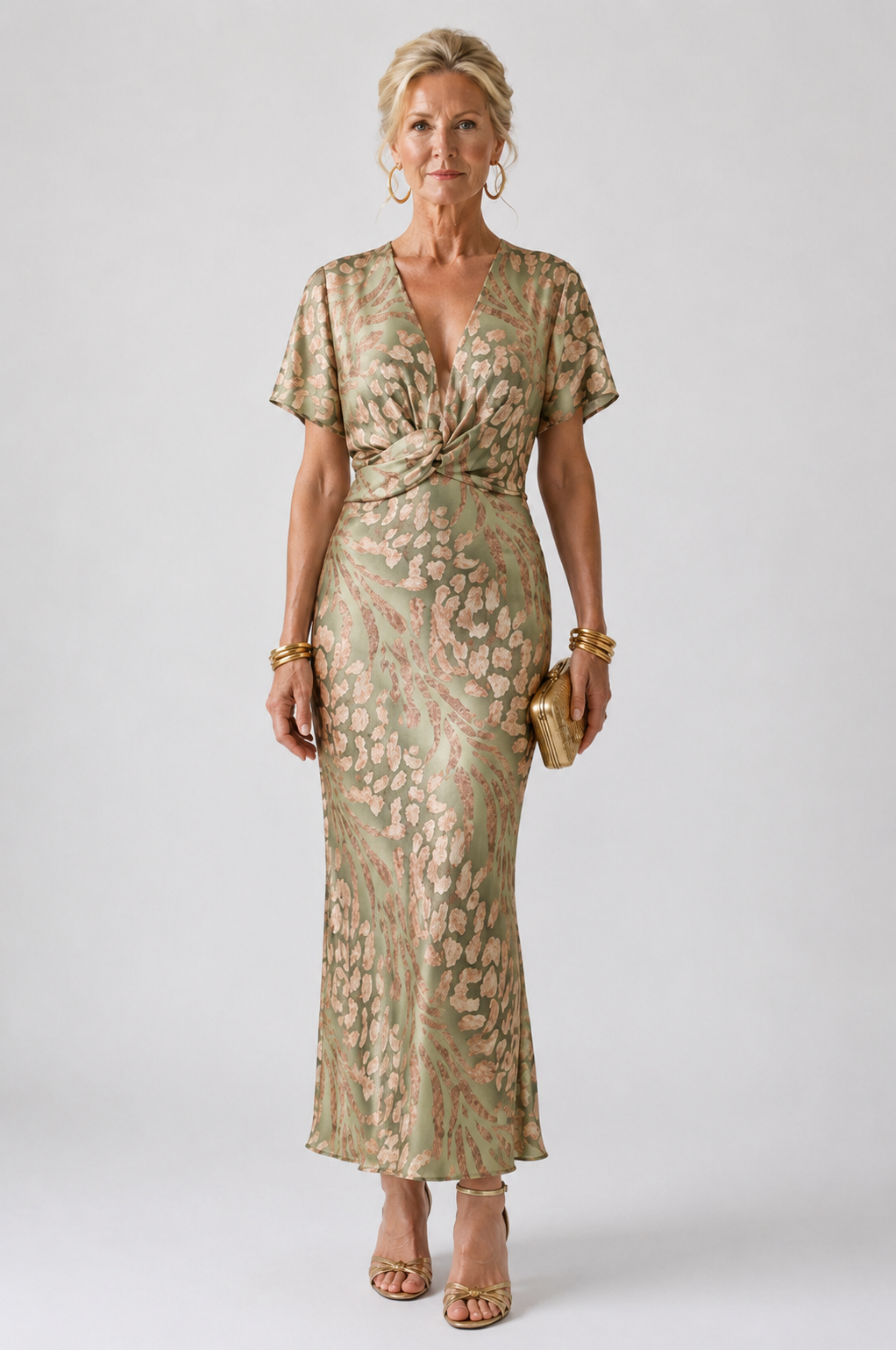 Ivy & Grace™ | Abstract Print V Neck Twist Waist Midi Dress