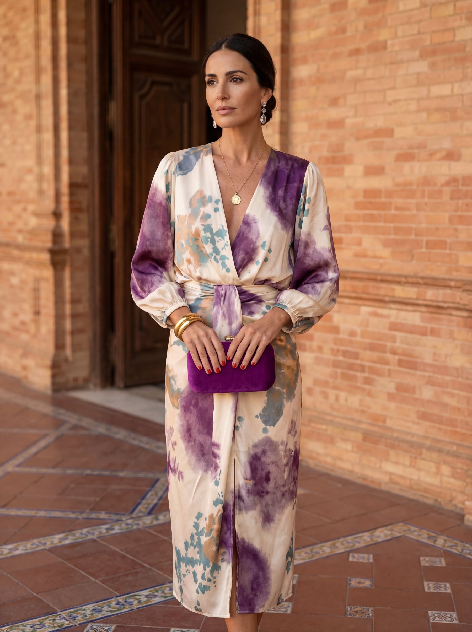 Valeria | V-Neck Watercolour Midi Dress