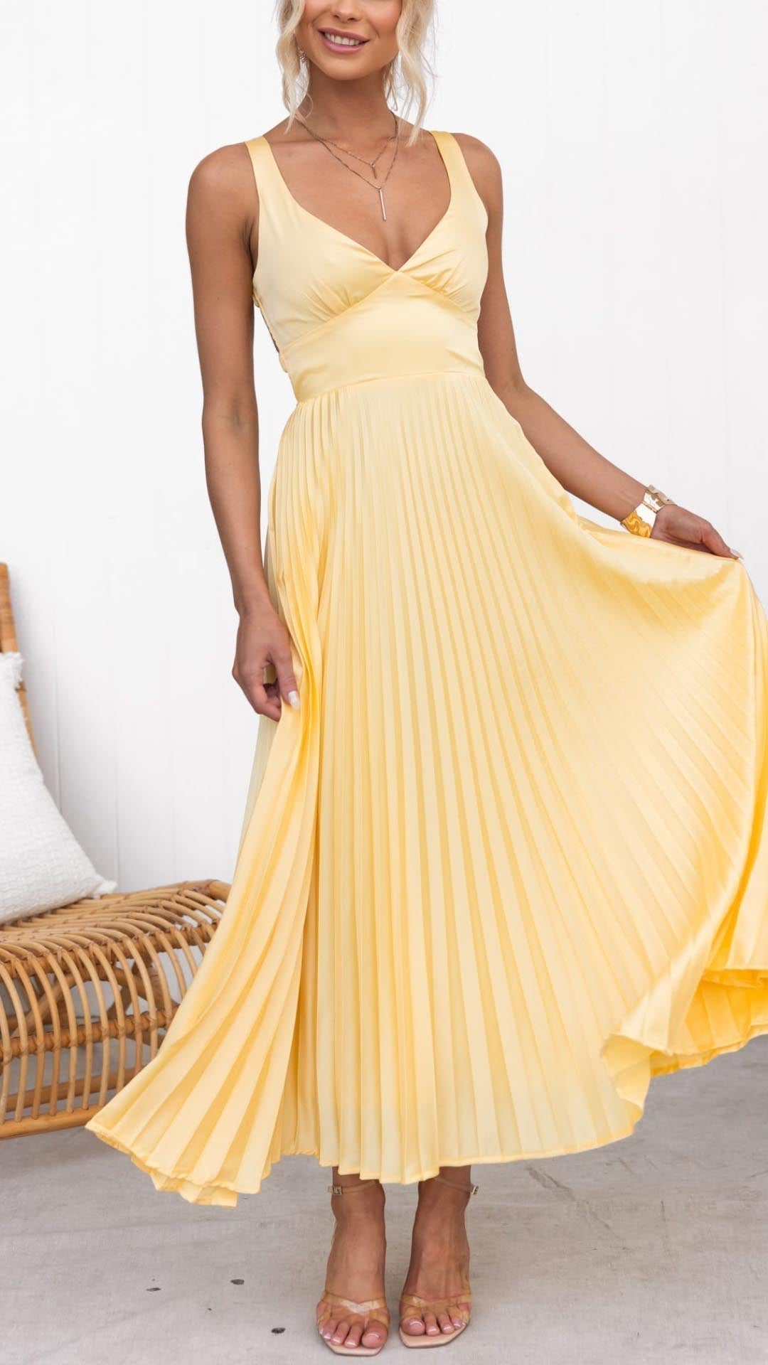 Ivy & Grace™ | Pleated V-Neck Maxi Dress