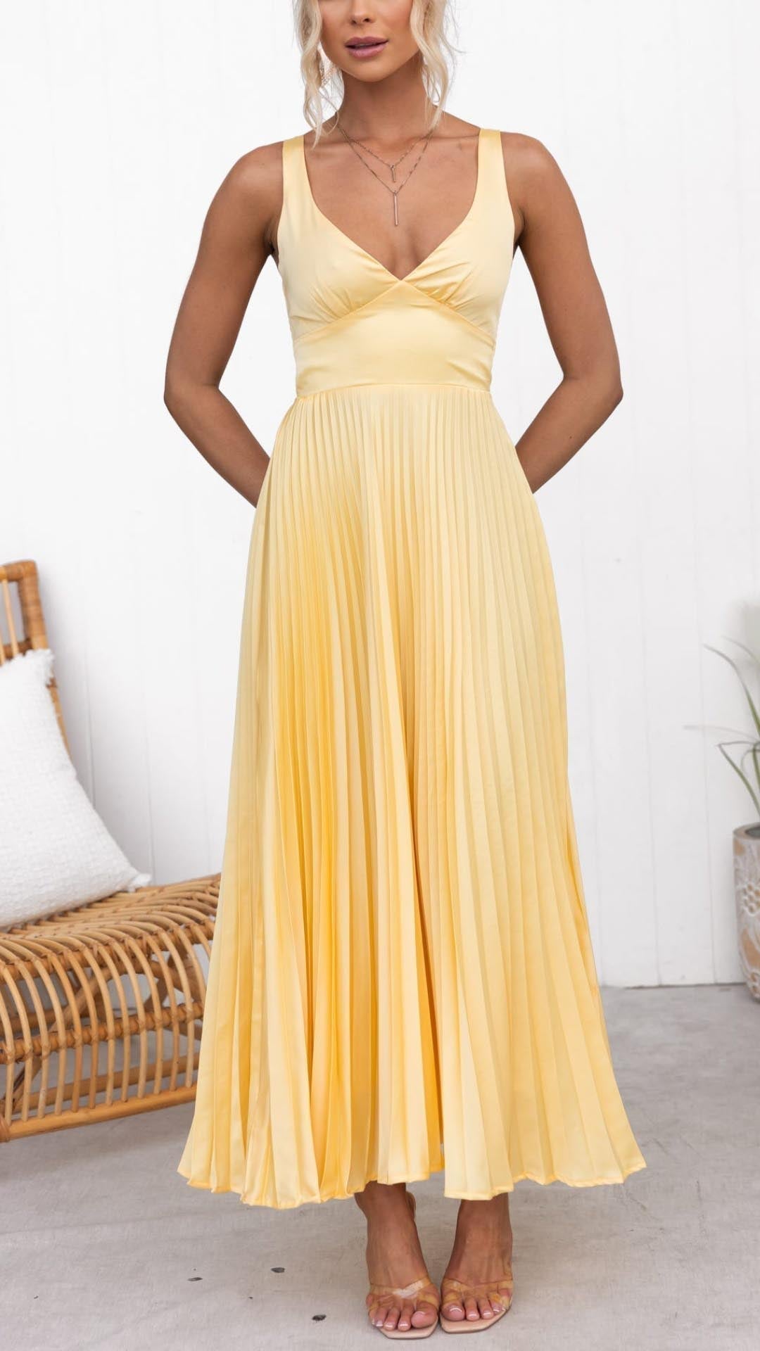 Ivy & Grace™ | Pleated V-Neck Maxi Dress