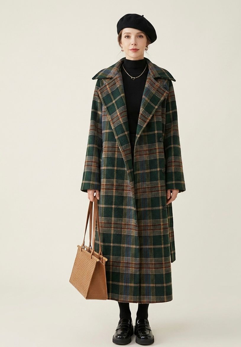 Ivy™ | Forest Green Check Longline Coat