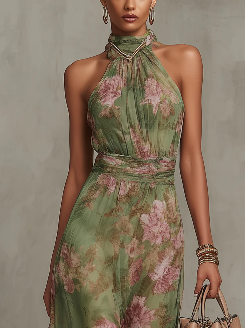 Livia | Floral Halter Neck Maxi Dress