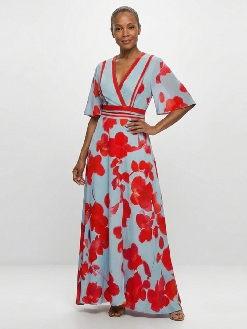 Ivy & Grace™ | V Neck Short Sleeve Floral Maxi Dress