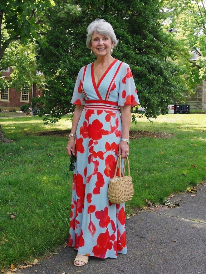 Ivy & Grace™ | V Neck Short Sleeve Floral Maxi Dress