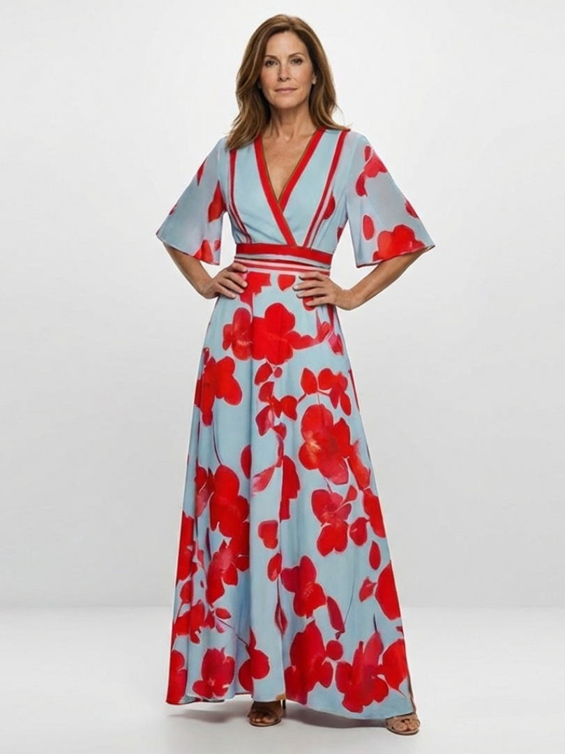 Ivy & Grace™ | V Neck Short Sleeve Floral Maxi Dress