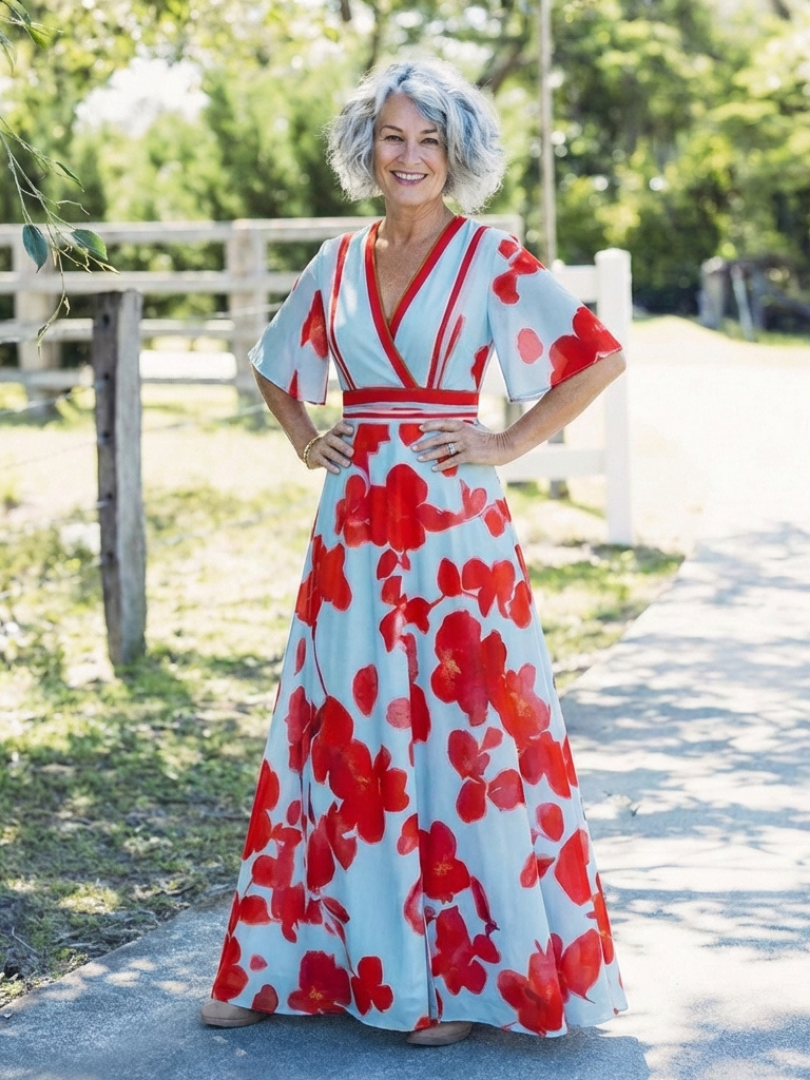 Ivy & Grace™ | V Neck Short Sleeve Floral Maxi Dress