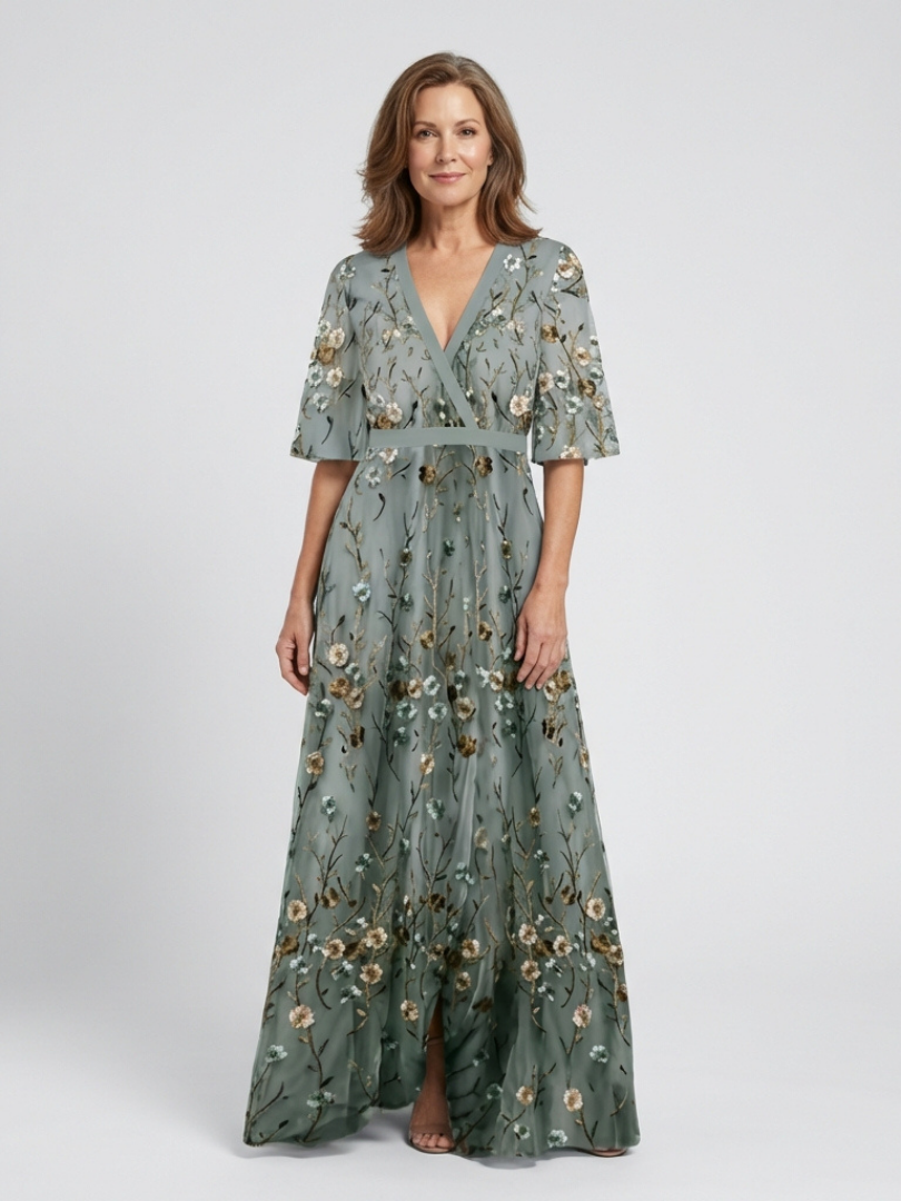 Ivy & Grace™ | Floral V Neck Short Sleeve Maxi Dress