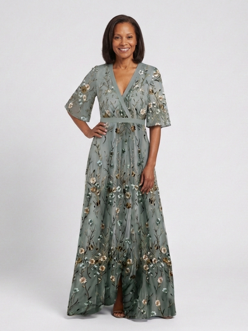 Ivy & Grace™ | Floral V Neck Short Sleeve Maxi Dress