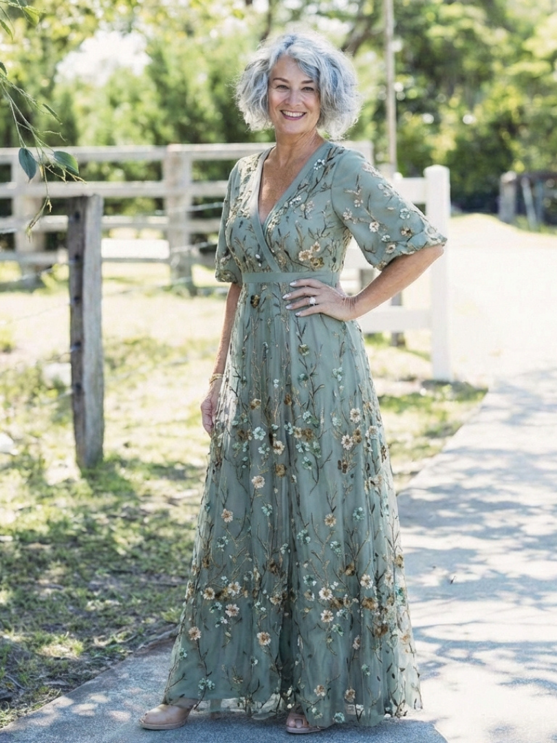 Ivy & Grace™ | Floral V Neck Short Sleeve Maxi Dress