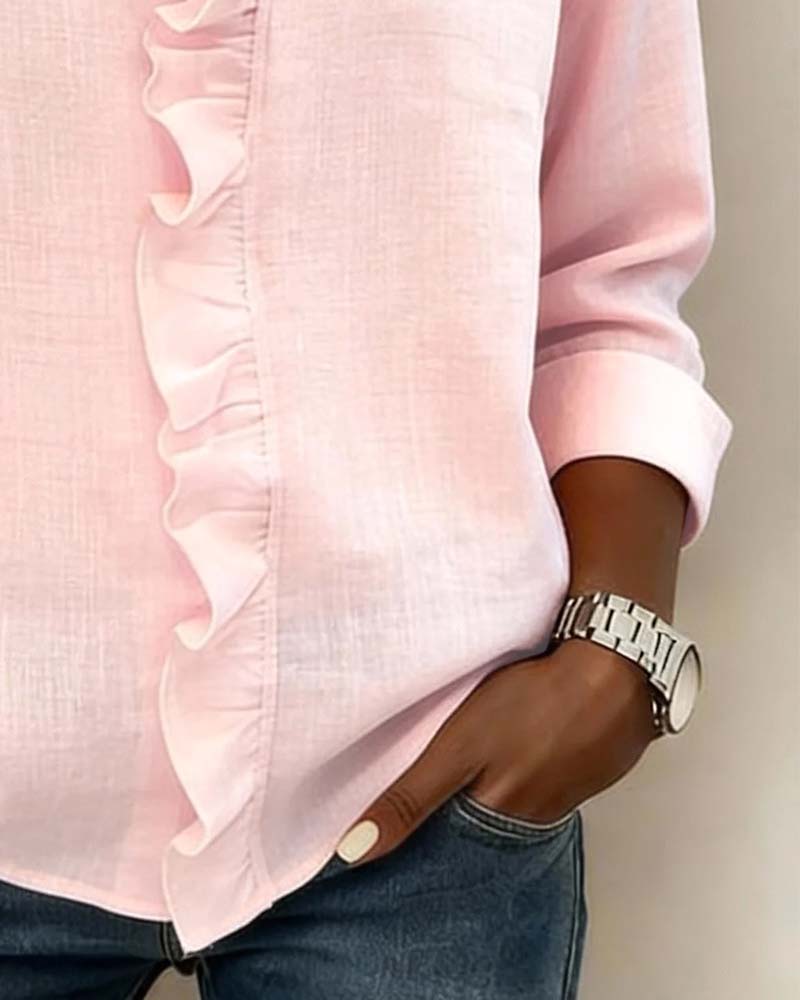Solange™ | Ruffle V-Neck Cotton-Linen Blouse