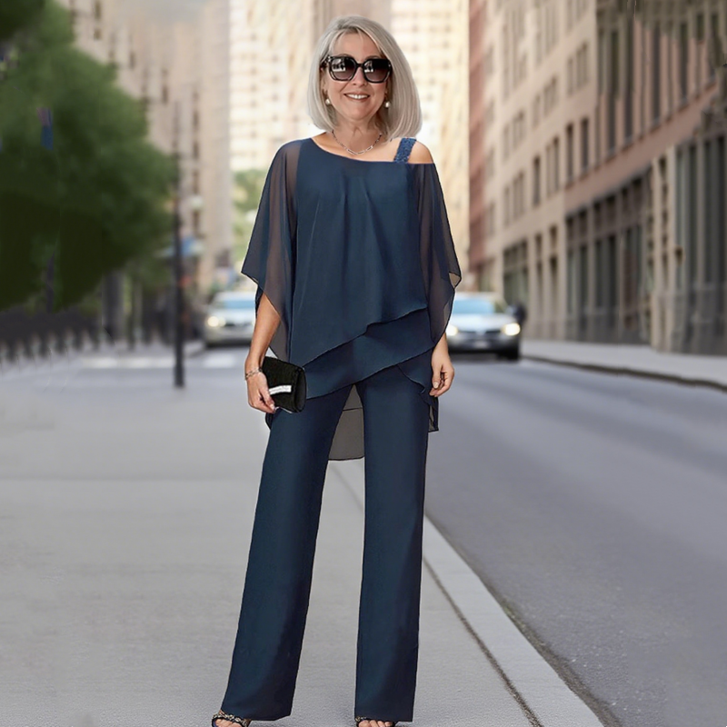 SARAH | Chiffon Top ＆ Wide-Leg Pants 2-Piece Set